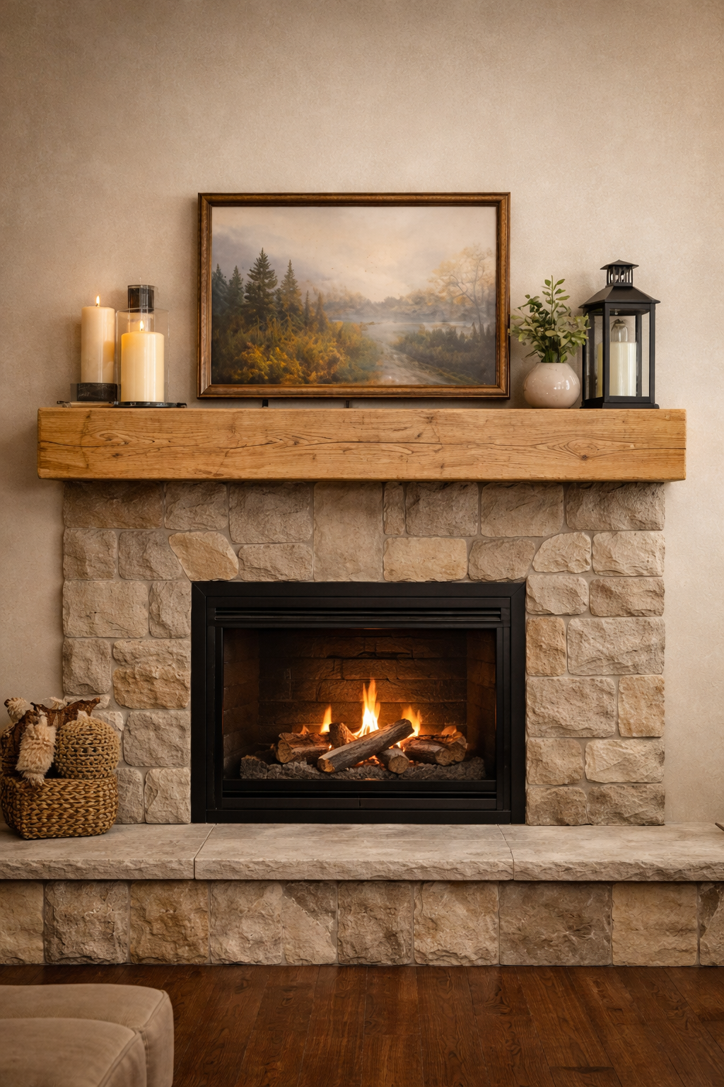 Hand-Hewn White Oak Fireplace Mantel