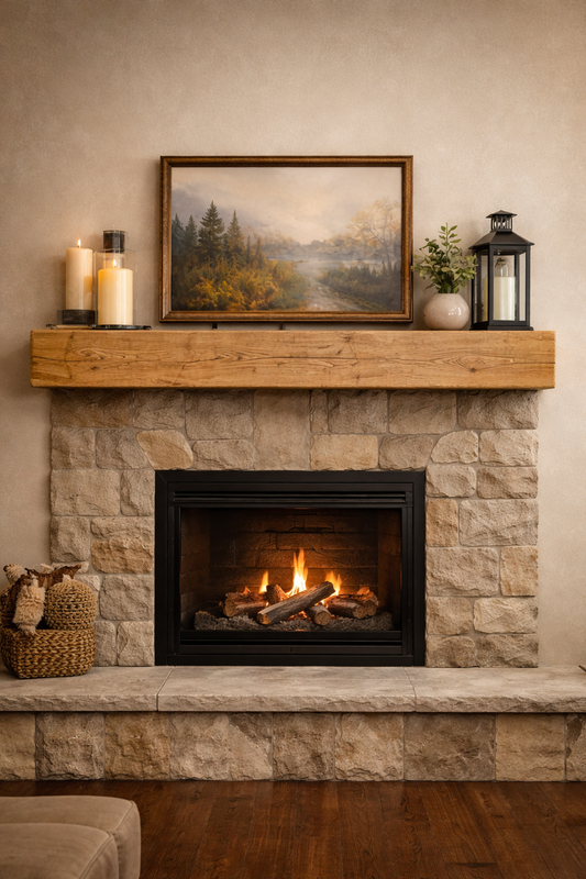 Hand-Hewn White Oak Fireplace Mantel